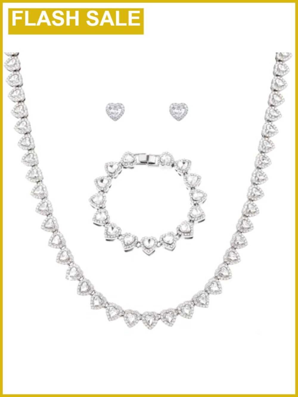 Rhinestone Heart Tennis Necklace Silver Alloy 40" Women's Jewelry